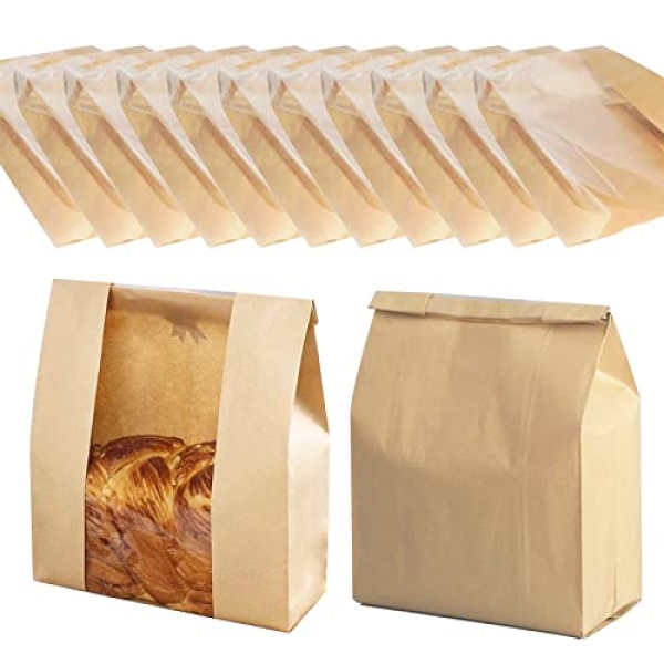 50 Pcs Paper Bread Bags for Homemade Bread Bakery Bags with Window Pastry Bags Toast Paper Bags Packaging Paper Bakery Bag for Loaf