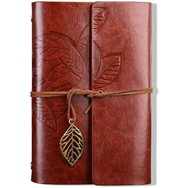 A6 Leather Writing Notebook, Goaup a6 Handmade Refillable Vintage Notebook Journal for Men &Women Art Sketchbook Travel Diary Perfect Present (Dark Brown) (5.1" X 7.3")