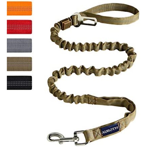 AUROTH Dog Leash Large Dogs, Heavy Duty Dog Leash Bungee, No Pull Dog Leash for Shock Absorption, Army Yellow Dog Training Leashes for Medium Large Breed Dogs 6FT, 2 Padded Handles