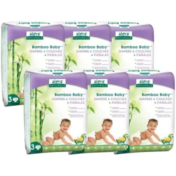 Aleva Naturals Hypoallergenic Bamboo Baby Diapers for Newborn, Ultra Soft, Sensitive Skin Friendly, Biodegradable, Disposable - Size 3 (13-24 lbs / 6-11 kgs) Economy Pack- 168 Count