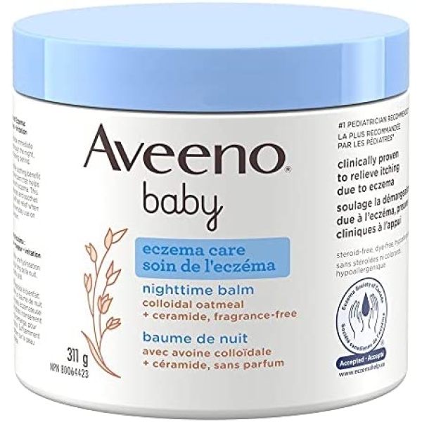 Aveeno Baby Eczema Care Nighttime Balm - Bedtime Body Lotion for Itching Due To Eczema Colloidal Oatmeal + Ceramide - Fragrance Free 311 Grams