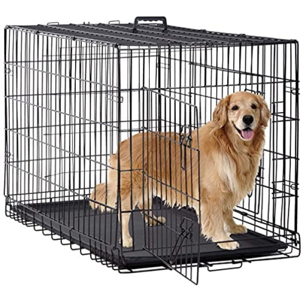 BestPet 48 inch 42 inch Large Dog Crate Dog Cage Dog Kennel Metal Wire Double-Door Folding Pet Animal Pet Cage with Plastic Tray and Handle (48")