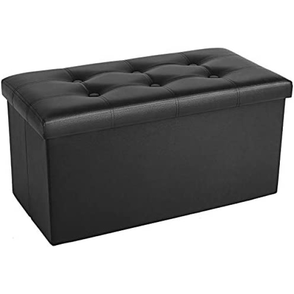 COSYLAND Ottoman Bench with Storage 30x15x15 inches Black Ottoman for Room Folding Leather Ottoman Footrest Footstool Rectangle Collapsible Furniture with Lid for Bedroom Living Room