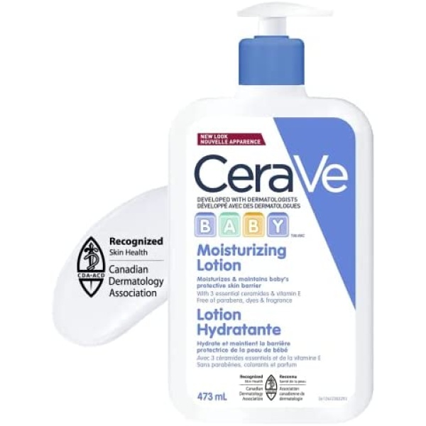 CeraVe BABY Moisturizing Lotion, Gentle Skin Care for Face & Body with Ceramides, Hyaluronic Acid, Niacinamide & Vitamin E. Fragrance-Free, Paraben-Free, Dye-free. Sensitive skin, non-greasy, 473ML