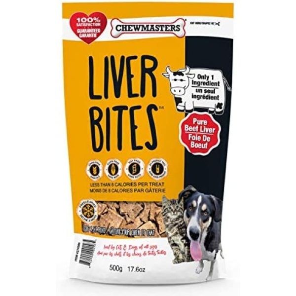 Chewmasters Beef Liver Bites Freeze Dried Dog Treats Bag, 17.6 oz.