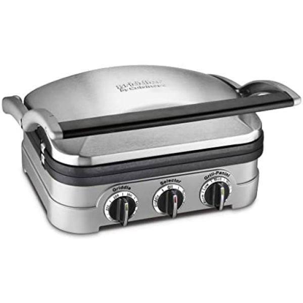 Cuisinart CGR-4NEC 5-in-1 Griddler in Silver with Reversible Nonstick Grill/Griddle Plates