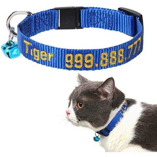 Customized Embroidery Cat Collar for Big Cat / Adult Cat, Personalized Collar with Name and Number - Cat ID Collar with Safety Breakaway Buckle