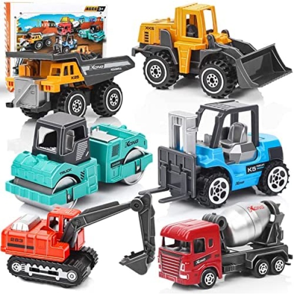 Die Cast Construction Trucks Colorful Engineering Car Play Set Educational Vehicle Toys for Kids Boys 3 4 5 6 (6 PCS)