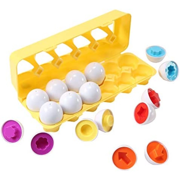 Dimple Fun Egg Matching Toy (Total 12 Eggs) - Toddler STEM Easter Eggs Toys, Shape Recognition Toys for Kids, Educational Color Sorting Toys, Play Egg Shapes Puzzle Set