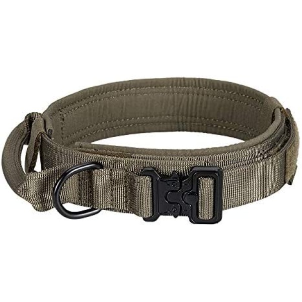 EXCELLENT ELITE SPANKER Tactical Dog Collar Nylon Adjustable K9 Collar Military Dog Collar Heavy Duty Metal Buckle with Handle(Ranger Green-XL)