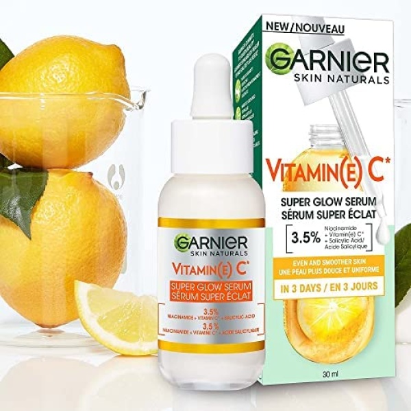 Garnier Skin Naturals Vitamin C Super Glow Serum, With 3.5% Niacinamide + Salicylic Acid, Evens and Smoothens Skin In 3 Days, For All Skin Types Including Sensitive Skin, 30 ml