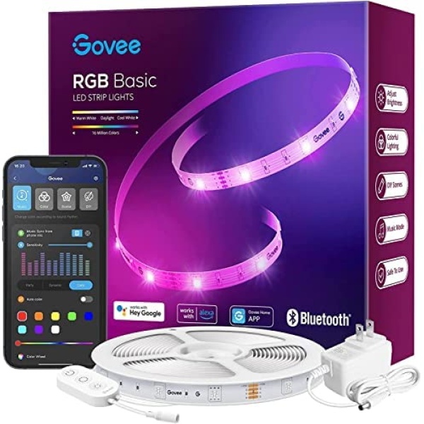 Govee 50ft Smart LED Light Strips, WiFi LED Lights Work with Alexa & Google Assistant, Bright 5050 Color Changing LEDs with App Control, Music Sync RGB Strip Lights for Bedroom, Party