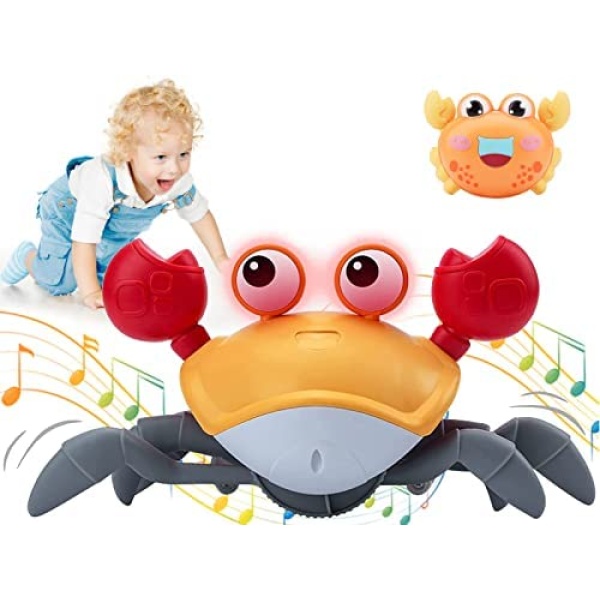 Growinlove Electronic Pet Crab Crawling Toy for Kids, Interactive Toddler Toy with Music, Lights and Obstacle Avoidance Feature, USB Rechargeable Dancing Toy for Babies Boys Girls