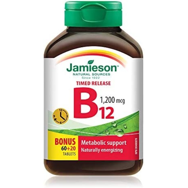 Jamieson Vitamin B12 (Cobalamin) 1200mcg, Timed Release, 80tablets