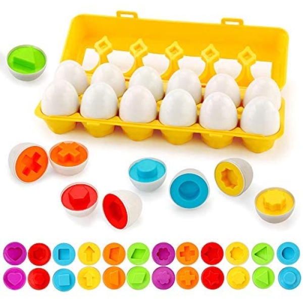 JoyGrow Matching Eggs Toddler Toys, 2.67x2 inch Eggs Color Matching Eggs Set Shape Recognition Learning Educational Toys for Kids Boy Girls (12PCS)