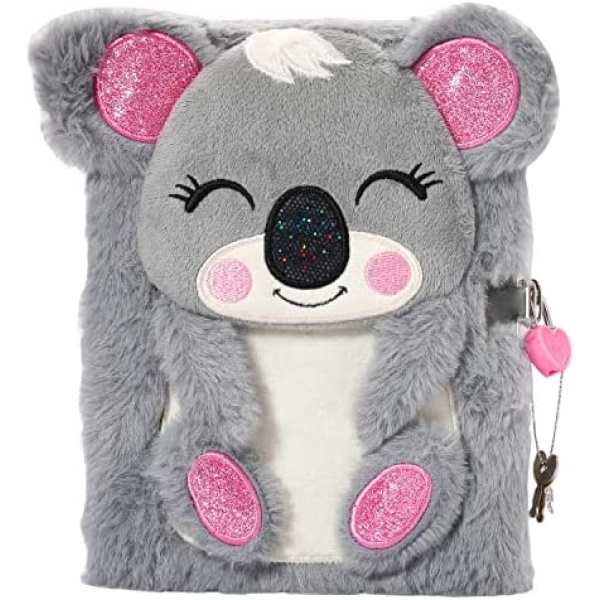 Koala Diary for Girls with Lock and Keys, Plush Koala Journal Notebook for Kids, Secret Lock Diary with 160 Lined Pages for Writing Drawing, Koala Gifts for Girls