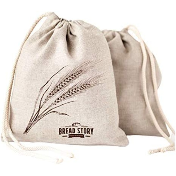 Linen Bread Bags - 2-Pack 11 x 15" Ideal for Homemade Bread, Unbleached, Reusable Food Storage, Housewarming, Wedding Gift, Storage for Artisan Bread - Bakery & Baguette