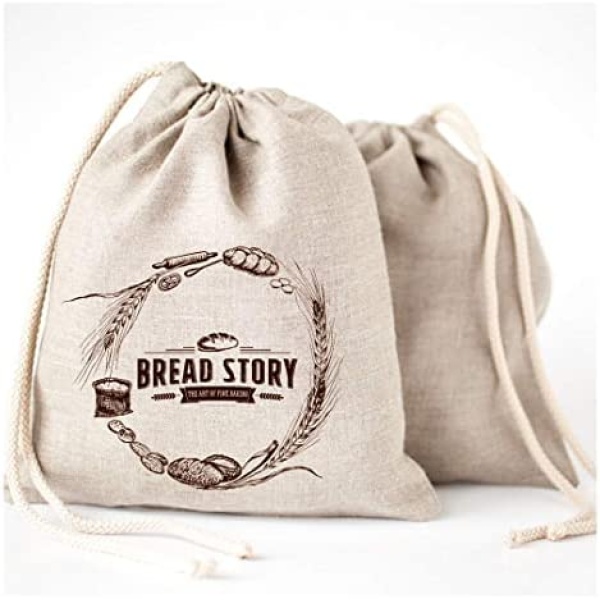 Linen Bread Bags - 2-Pack Large 11 x15 in (30 cm x 40 cm) Ideal for Homemade Bread, Reusable Food Storage, Housewarming, Wedding Gift, Storage for Artisan Bread - Bakery & Baguette Bag