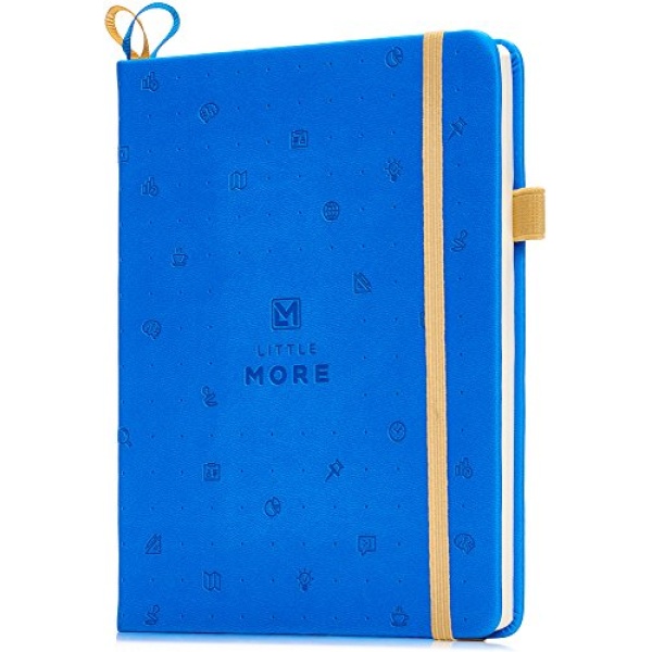 Little More Dot Grid Notebook - Dotted Notebook Journal Hardcover with Thick Paper - Leather Pocket Bullet Planner (7" x 5.5") - Small Diary with Numbered Pages with Pen Loop (Blue)