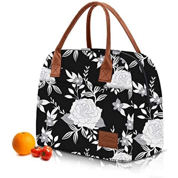 Lunch Bags for Women Insulated Lunch Box Cooler Bag Waterproof Lunch Kit Portable Large Meal Prep Container Work Tote Bag for Ladies White Rose