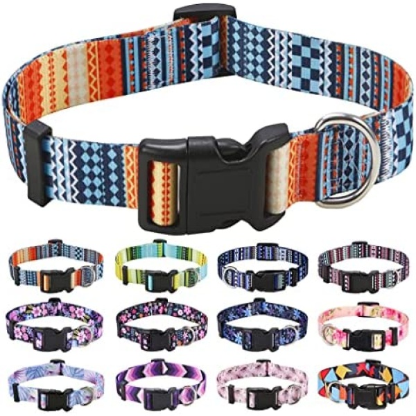 Mihqy Dog Collar with Bohemia Floral Tribal Geometric Patterns - Soft Ethnic Style Collar Adjustable for Small Medium Large Dogs(Bohemian Orange,S)