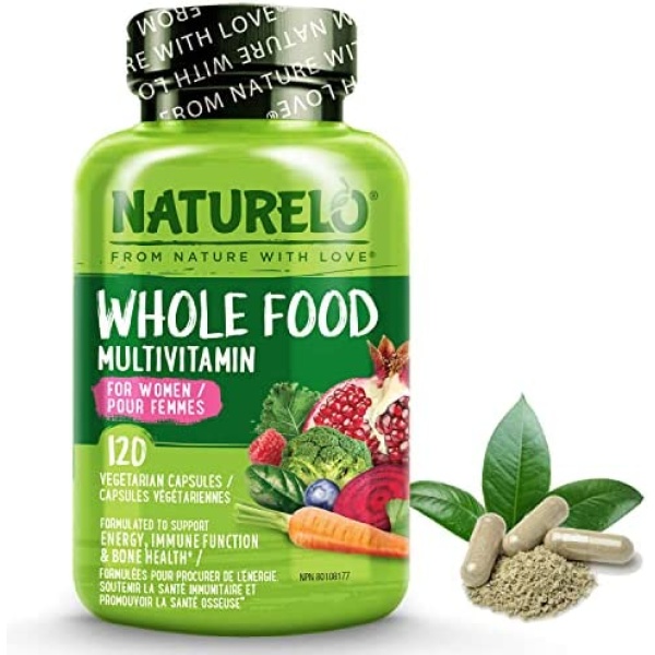 NATURELO Whole Food Multivitamin for Women - Natural Vitamins, Minerals, Raw Organic Extracts - Best Supplement for Energy and Heart Health - Vegan - Non GMO - 120 Capsules