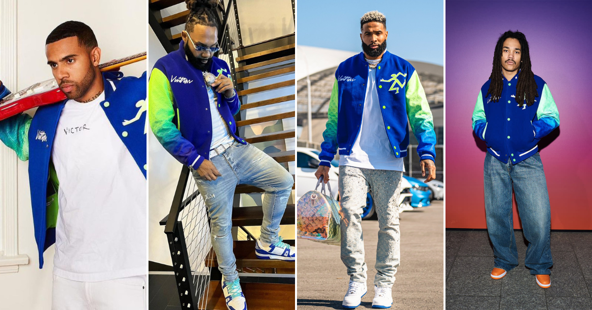 Odell Beckham Jr., Luka Sabbat, Vic Mensa and Money Man All Wore Louis Vuitton’s Blue and Neon Green Gradient Varsity Bomber Jacket