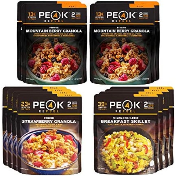 Peak Refuel Breakfast Variety 12 Pouch Pack | Freeze Dried Backpacking and Camping Survival Food | Breakfast Meal Pouches | Amazing Taste | High Protein | Real Meat | Quick Prep