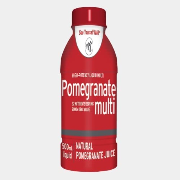 Pomegranate Liquid Multivitamins: Vitamins A B C D E, and Mineral Supplement. Superfood - Super Absorption. Natural Antioxidant. 1 oz Equals 8 oz of Pomegranate Juice. No Sugar Added. Vegan. Non-GMO. Gluten Free. 0 Fat.