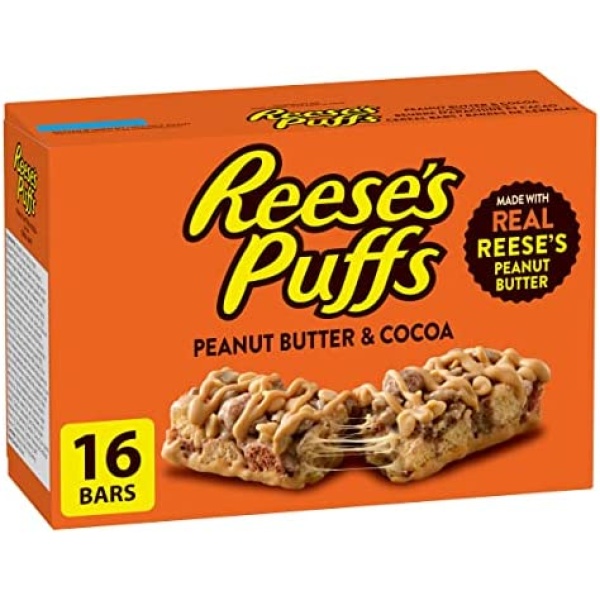 REESE PUFFS Peanut Butter & Cocoa Flavour Cereal Bars, 16 Count