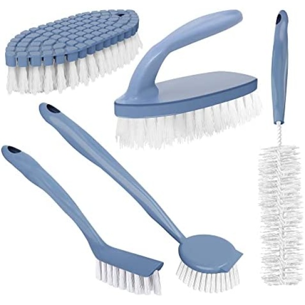 Scrub Brush Set, 5pcs Cleaning Supplies, Includes Kitchen Dish Brush, Tile Grout Cleaner, Scrub Brush, Bottle Brush, Shower Tub Scrubber, Groove Gap Cleaning Brush Set, o1brand