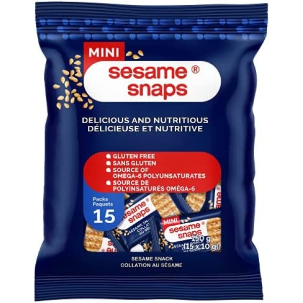 Sesame Snaps, Classic Minis, Healthy Vegan Snack, Ready to Eat, On The Go, No Added Preservatives + Colouring + Flavourings, Gluten Free, 15 Pack, 150g