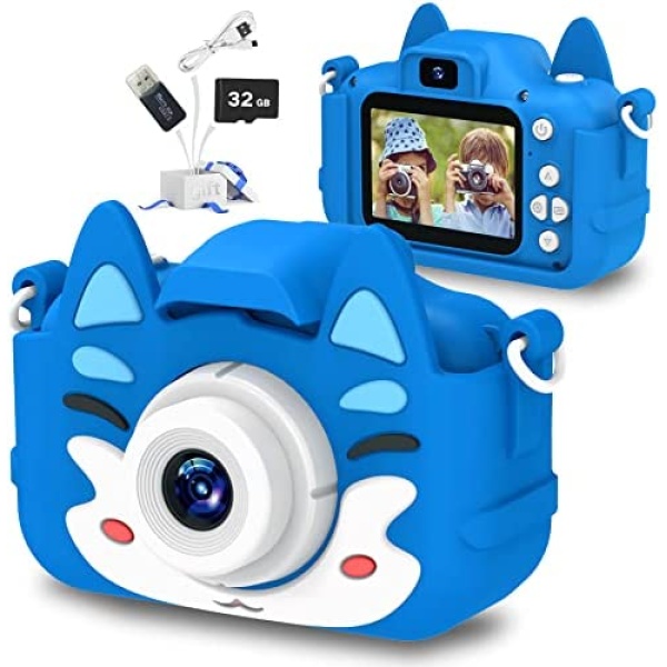 Slothcloud Kids Selfie Camera,Birthday Gifts for Boys Age 3-9,HD Digital Video Cameras for Toddler,Toy for 3 4 5 6 7 9 Year Old Teens with 32GB SD Card,Kids Toys Gifts for Birthday (Blue)