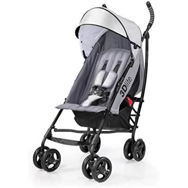 Summer 3Dlite Convenience Stroller, Gray - Lightweight Stroller with Aluminum Frame, Large Seat Area, 4 Position Recline, Extra Large Storage Basket - Infant Stroller for Travel and More