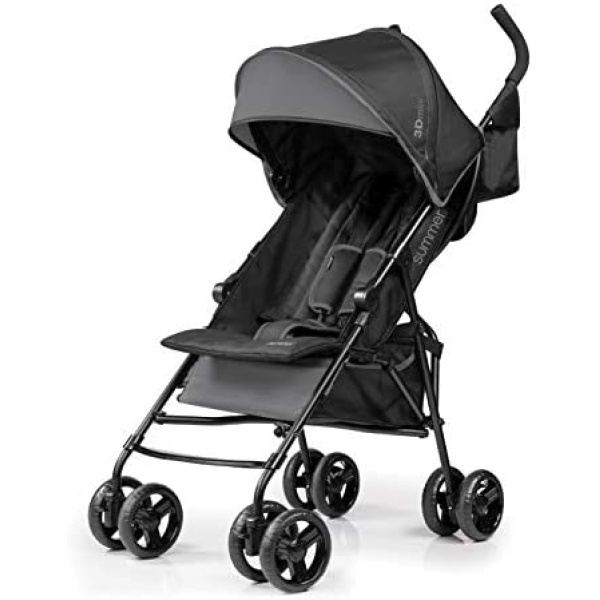 Summer Infant, 3D Mini Convenience Stroller Lightweight Stroller with Compact Fold MultiPosition Recline Canopy with Pop Out Sun Visor and More Umbrella Stroller for Travel and More, Gray