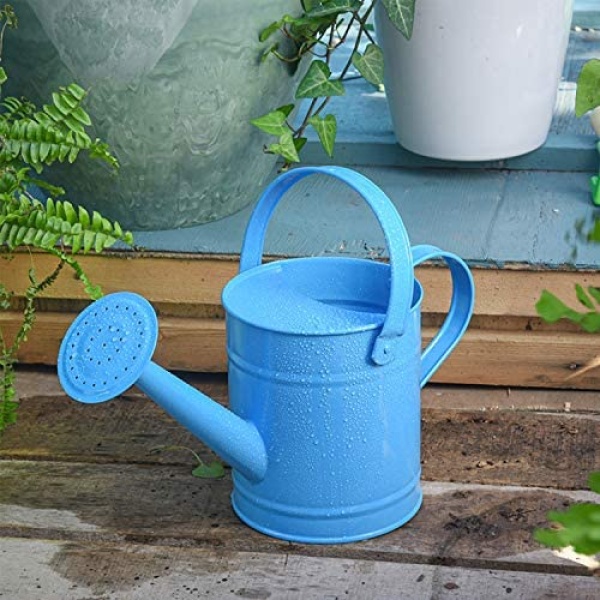 Sungmor 1.5L Blue Metal Watering Can - Kids Children Garden Outdoor Watering Bucket - Small Portable Indoor Watering Equipment with Anti-Rust Powder Coating Treatment and Beautiful Color