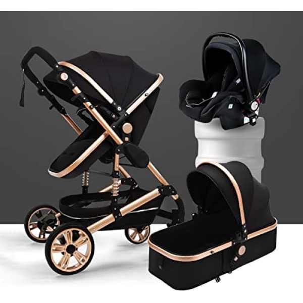 Travel Stroller for Infant 3 in 1 Stroller Baby Bassinet Newborn Cart|Mobile Crib Multifunctional Stroller,Four Rubber Wheels,Portable Standard Stroller (Color : Black)