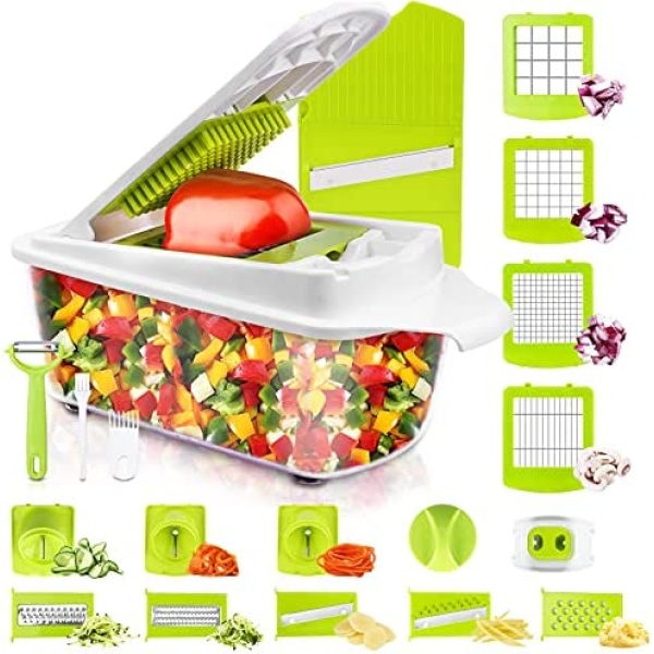 Vegetable Chopper and Slicer Dicer for Kitchen 23 PCS Veggie Slicer and Chopper Vegetable Cutter Cooking Accessories Gadget Stuff Salad Maker Dicing Machine Potato Fruit Chopper with Container