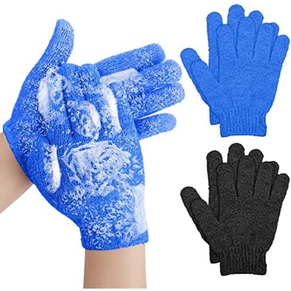 WLLHYF 2 Pairs Exfoliating Gloves Shower Bath, Exfoliating Wash Gloves Deep Clean Dead Skin Remover Body Scrub Bathing Accessories for Women Men Spa Massage Beauty Skin Exfoliation Mitt