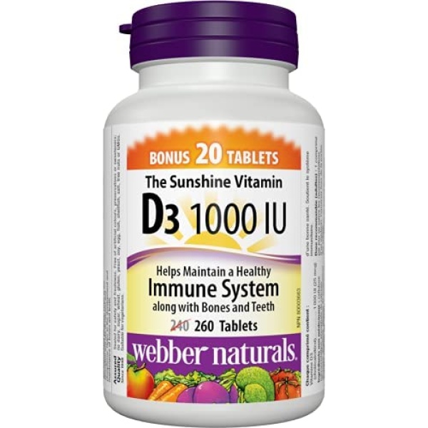 Webber Naturals Vitamin D3 1,000 IU, 260 Tablets, For Healthy Bones, Teeth, and the Maintenance of Good Health, Vegetarian