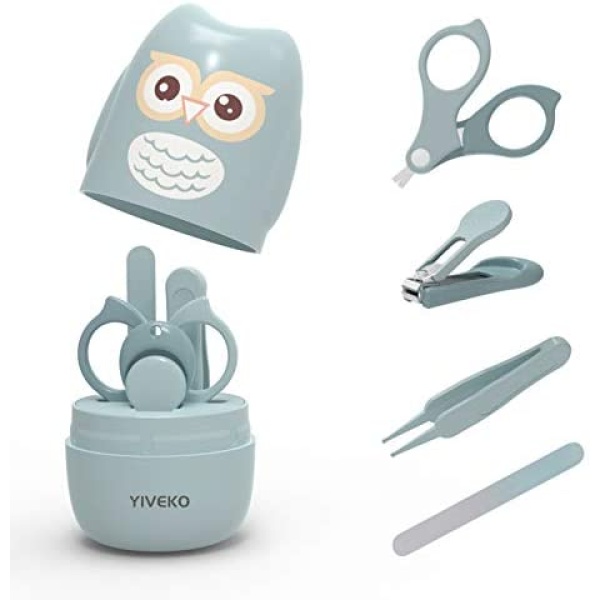 YIVEKO Baby Nail Kit, 4-in-1 Baby Nail Care Set with Cute Case, Baby Nail Clipper, Scissor, Nail File & Tweezer, Baby Manicure Kit and Pedicure kit for Newborn, Infant, Toddler, Kids-Owl Blue