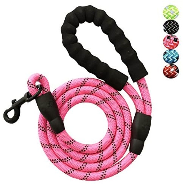 YSNJXL 5' Strong Dog Leash for Medium Large Dogs Heavy Duty Rope with Reflective Threads Padded Handle for Big Dogs Puppy, Pink