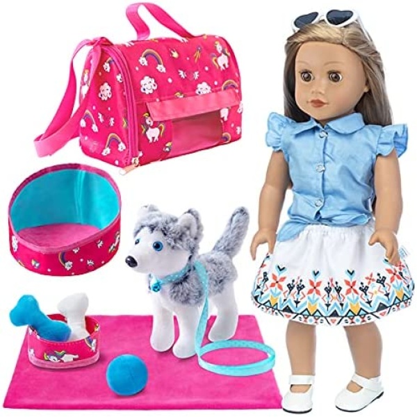 ZITA ELEMENT 11 Pcs Doll Accessories for American 18 inch Girl Dolls Included Doll Clothes Carrier Bag Toy Kennel Etc