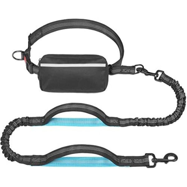 iYoShop Hands Free Dog Leash with Zipper Pouch, Dual Padded Handles and Durable Bungee for Walking, Jogging and Running Your Dog (Large, 25-150 lbs, Black)