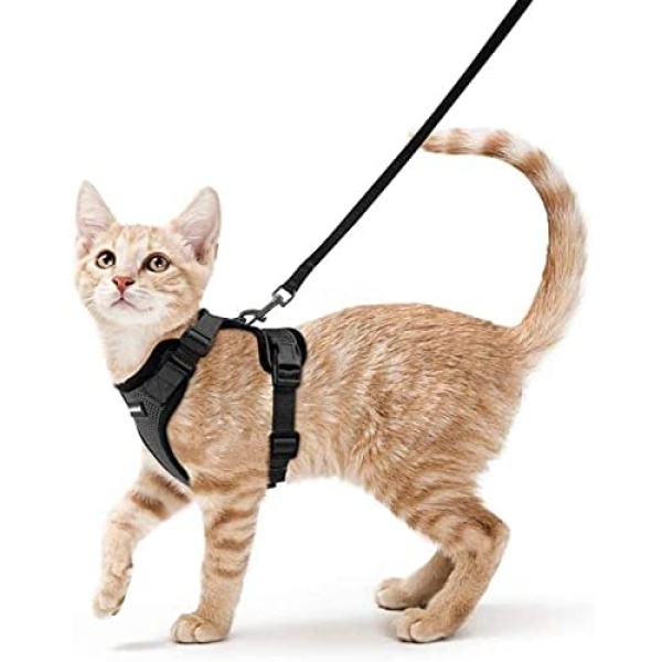 rabbitgoo Cat Harness and Leash for Walking, Escape Proof Soft Adjustable Vest Harnesses for Small Medium Cats, Easy Control Breathable Reflective Strips Jacket, XS, Black