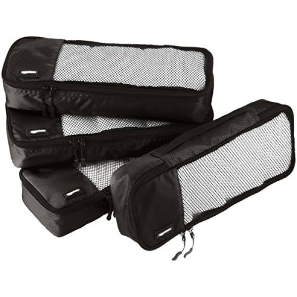 Amazon Basics 4 Piece Packing Travel Organizer Cubes Set - Slim, Black