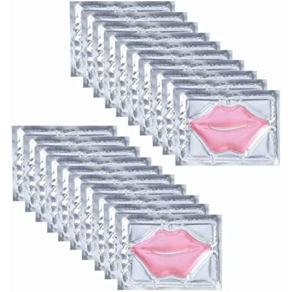 20 Pieces Collagen Crystal Lip Masks, Lip Pads for Moisturizing, Anti-Wrinkle & Hydrates Firming Lips, Remove Dead Skin (Pink)