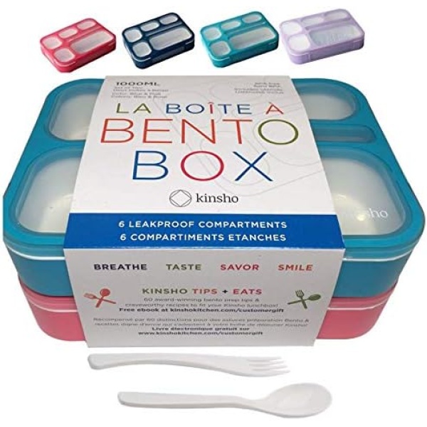 6 Compartment Lunch Boxes. Bento Box Lunchbox Containers for Kids, Boys Girls Adult. BPA-Free Microwave Safe School Bentobox Meal Planning Portion Container. Leakproof. Set of 2 Blue & Pink Kits 