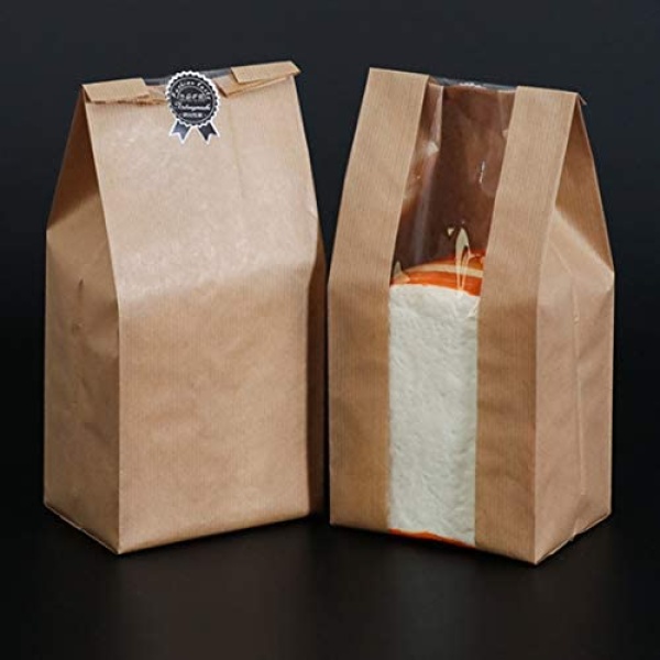 Acidea Bakery Bag with Window for Cookies Or Other Pastries 4.7*3.5*12 inch Brown Kraft Paper Bags (50Pcs)- Cookie Bags- Pastry Bags- Bakery Bags- Paper Treat Bags- Mini Paper Bags- Trail Mix Bags