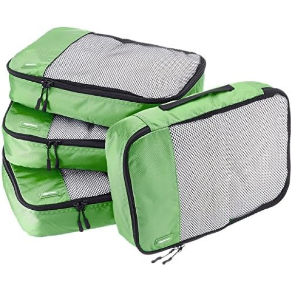 Amazon Basics 4 Piece Packing Travel Organizer Cubes Set - Medium, Green